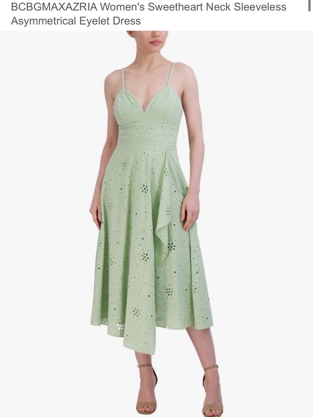 BCBGMaxAzria Mint Green Asymmetrical Eyelet Sweetheart Dress